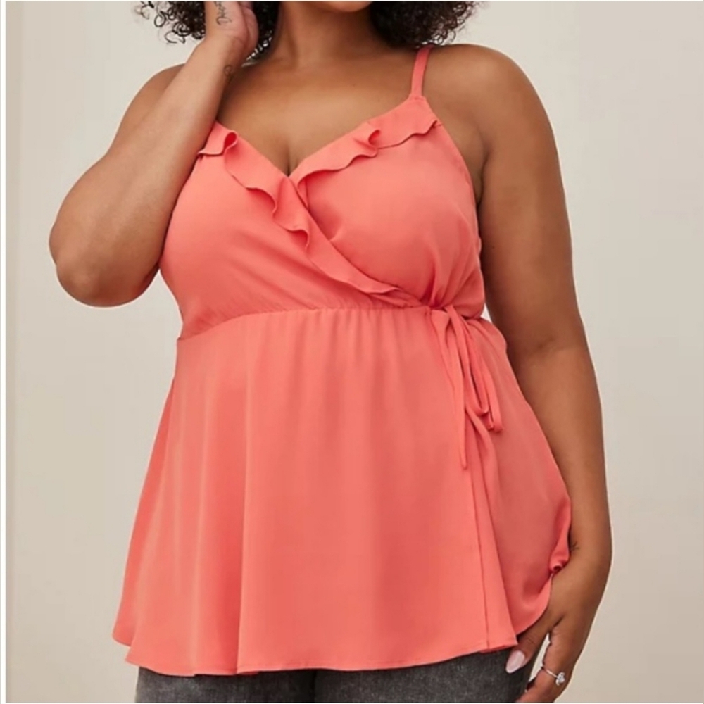 Torrid faux wrap spaguetti adjustable straps ruffle chest orange peach size 2XL